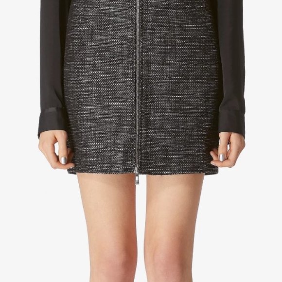 Avec Les Filles High-Waist Zip-Front Tweed Black & White Metallic Mini Skirt NWT - Picture 8 of 8